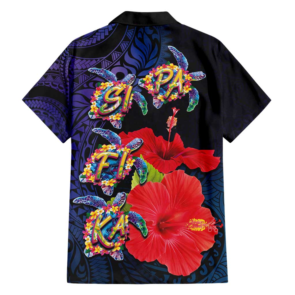 Pasifika Festival Family Matching Short Sleeve Bodycon Dress and Hawaiian Shirt Plumeria Turtles with Hibiscus - Polynesian Art Tattoo Dark Navy Color LT03 - Polynesian Pride