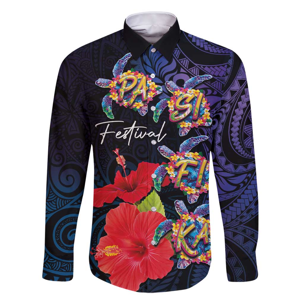 Pasifika Festival Family Matching Short Sleeve Bodycon Dress and Hawaiian Shirt Plumeria Turtles with Hibiscus - Polynesian Art Tattoo Dark Navy Color LT03 Dad's Shirt - Long Sleeve Dark Navy - Polynesian Pride