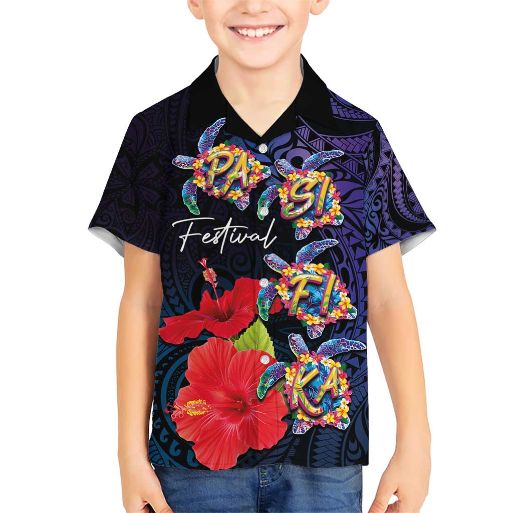 Pasifika Festival Family Matching Short Sleeve Bodycon Dress and Hawaiian Shirt Plumeria Turtles with Hibiscus - Polynesian Art Tattoo Dark Navy Color LT03 Son's Shirt Dark Navy - Polynesian Pride
