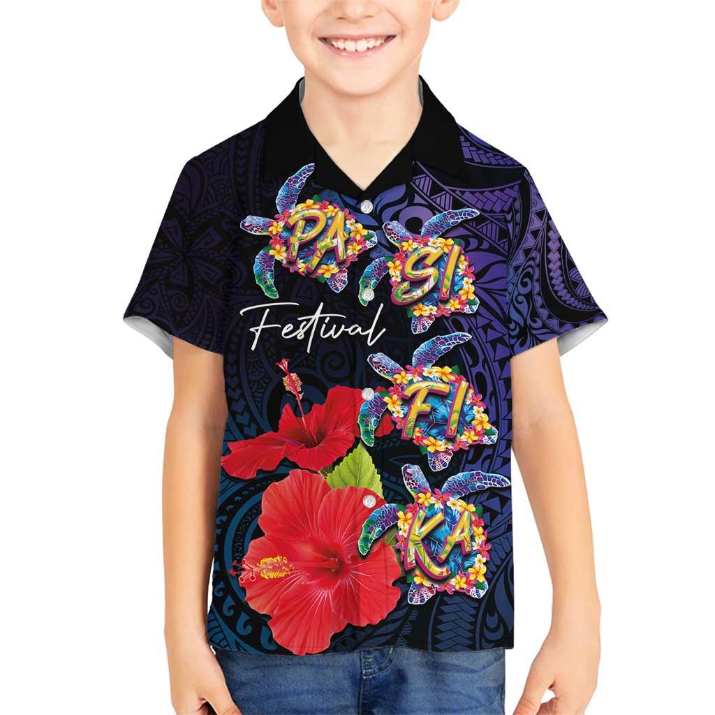 Pasifika Festival Family Matching Summer Maxi Dress and Hawaiian Shirt Plumeria Turtles with Hibiscus - Polynesian Art Tattoo Dark Navy Color LT03 Son's Shirt Dark Navy - Polynesian Pride
