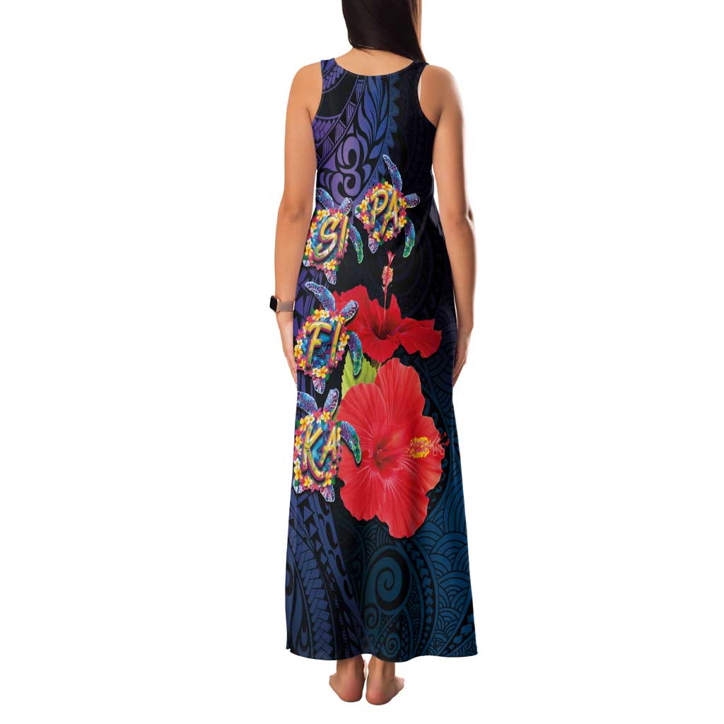 Pasifika Festival Family Matching Tank Maxi Dress and Hawaiian Shirt Plumeria Turtles with Hibiscus - Polynesian Art Tattoo Dark Navy Color LT03 - Polynesian Pride