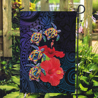 Pasifika Festival Garden Flag Plumeria Turtles with Hibiscus - Polynesian Art Tattoo Dark Navy Color LT03 Garden Flag Dark Navy - Polynesian Pride