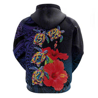 Pasifika Festival Hoodie Plumeria Turtles with Hibiscus - Polynesian Art Tattoo Dark Navy Color LT03 - Polynesian Pride
