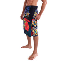 Pasifika Festival Lavalava Plumeria Turtles with Hibiscus - Polynesian Art Tattoo Dark Navy Color
