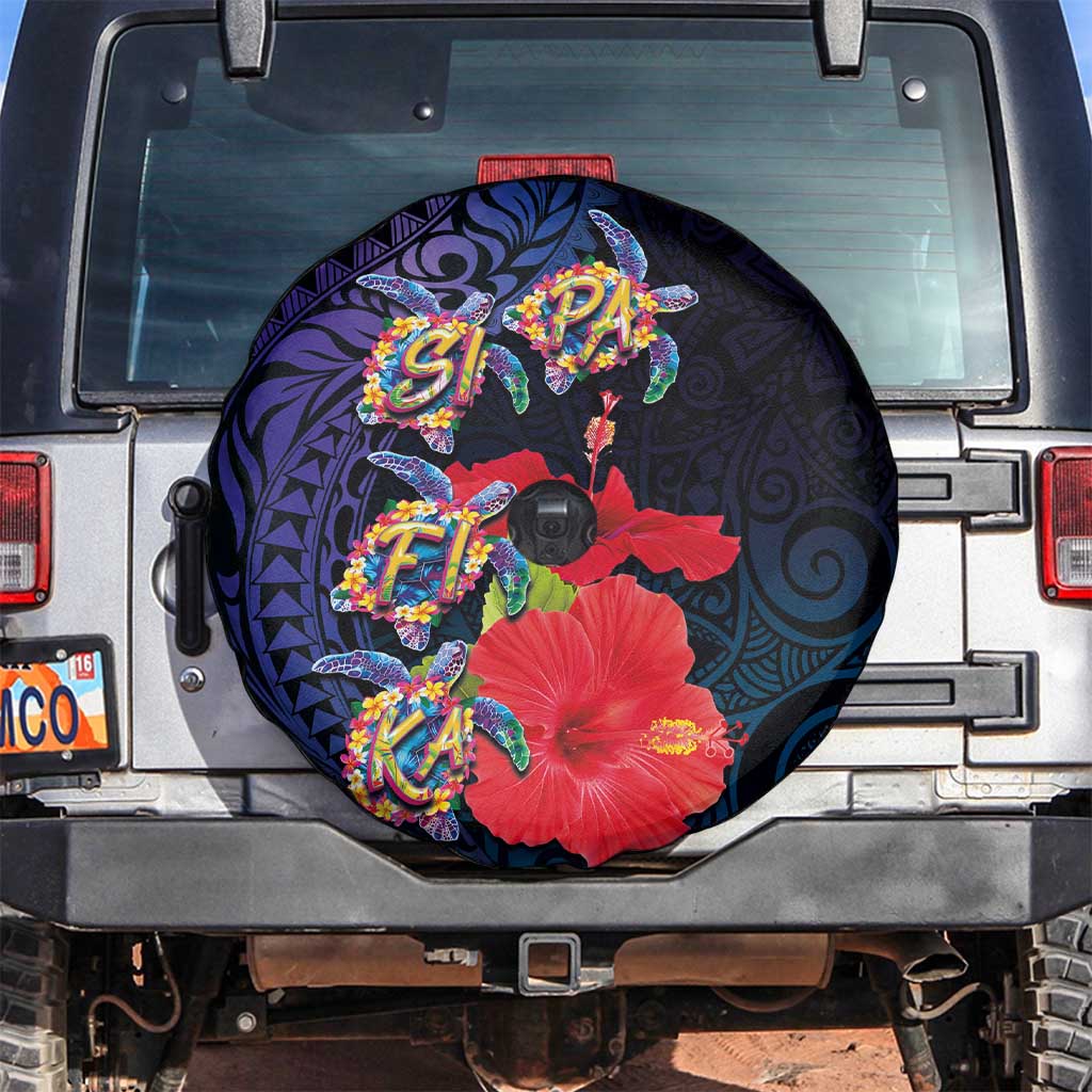 Pasifika Festival Spare Tire Cover Plumeria Turtles with Hibiscus - Polynesian Art Tattoo Dark Navy Color LT03 Dark Navy - Polynesian Pride