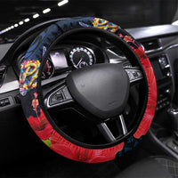 Pasifika Festival Steering Wheel Cover Plumeria Turtles with Hibiscus - Polynesian Art Tattoo Dark Navy Color LT03 Universal Fit Dark Navy - Polynesian Pride