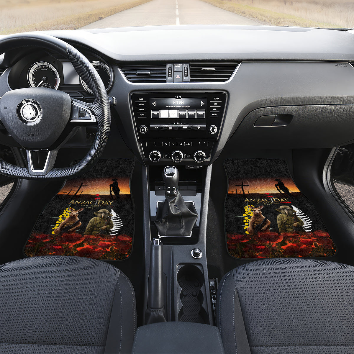 New Zealand and Australia ANZAC Day Car Mats Kiwi Bird and Kangaroo Soldier LT03 Set 2pcs - Front Black - Polynesian Pride