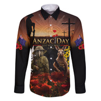 New Zealand and Australia ANZAC Day Family Matching Summer Maxi Dress and Hawaiian Shirt Kiwi Bird and Kangaroo Soldier LT03 Dad's Shirt - Long Sleeve Black - Polynesian Pride