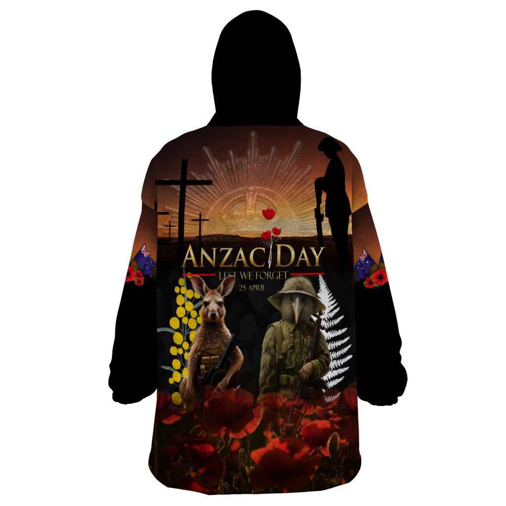 New Zealand and Australia ANZAC Day Wearable Blanket Hoodie Kiwi Bird and Kangaroo Soldier LT03 - Polynesian Pride