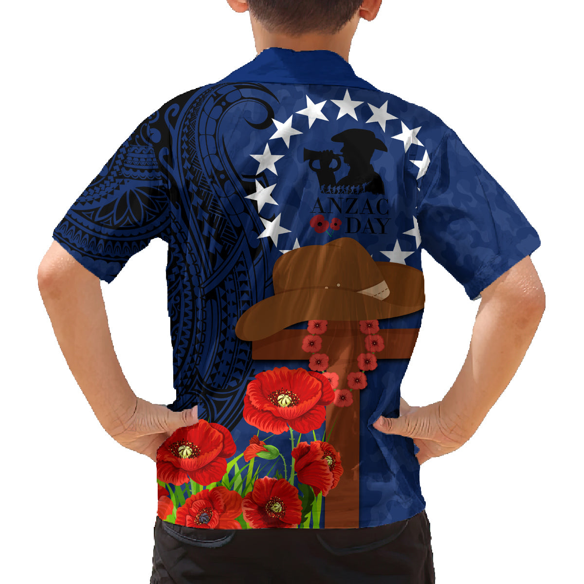 Cook Island ANZAC Day Family Matching Tank Maxi Dress and Hawaiian Shirt Soldier Paying Respect We Shall Remember Them LT03 - Polynesian Pride