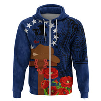 Cook Island ANZAC Day Hoodie Soldier Paying Respect We Shall Remember Them LT03 Zip Hoodie Blue - Polynesian Pride