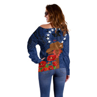 Cook Island ANZAC Day Off Shoulder Sweater Soldier Paying Respect We Shall Remember Them LT03 - Polynesian Pride