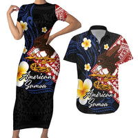 American Samoa Flag Day Couples Matching Short Sleeve Bodycon Dress and Hawaiian Shirt Polynesian Tatau Art and Plumeria