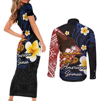 American Samoa Flag Day Couples Matching Short Sleeve Bodycon Dress and Long Sleeve Button Shirt Polynesian Tatau Art and Plumeria