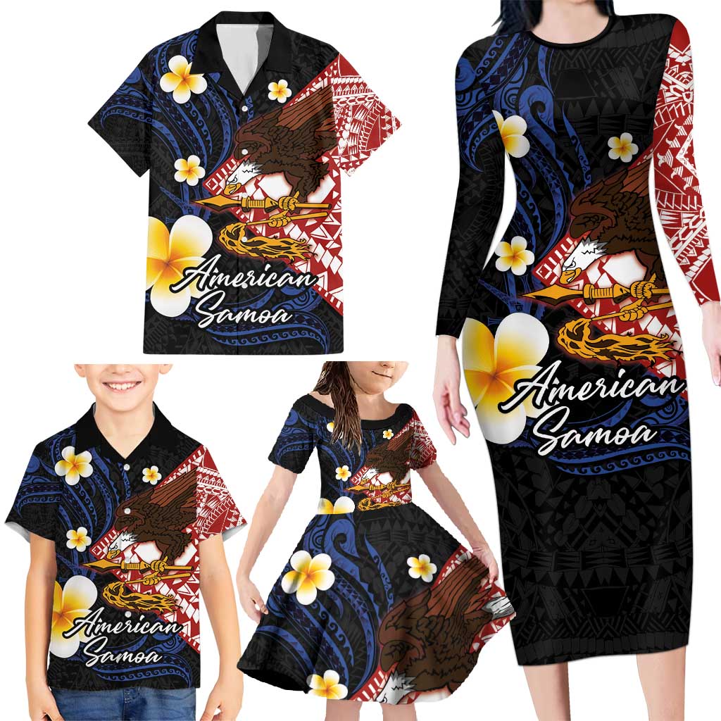 American Samoa Flag Day Family Matching Long Sleeve Bodycon Dress and Hawaiian Shirt Polynesian Tatau Art and Plumeria LT03 - Polynesian Pride