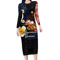 American Samoa Flag Day Family Matching Long Sleeve Bodycon Dress and Hawaiian Shirt Polynesian Tatau Art and Plumeria LT03 Mom's Dress Black - Polynesian Pride