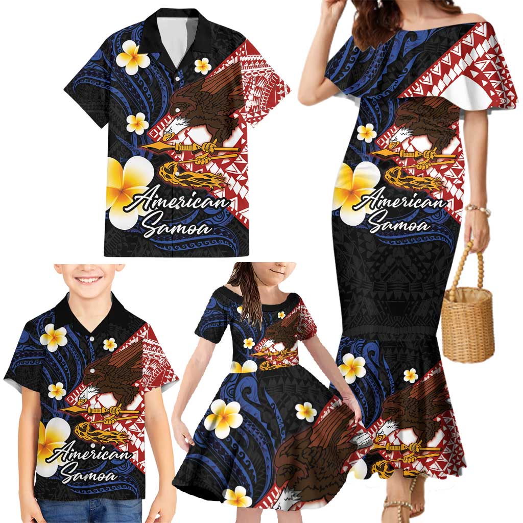 American Samoa Flag Day Family Matching Mermaid Dress and Hawaiian Shirt Polynesian Tatau Art and Plumeria LT03 - Polynesian Pride