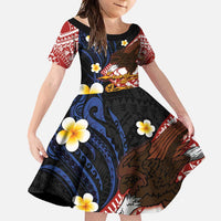 American Samoa Flag Day Family Matching Off Shoulder Maxi Dress and Hawaiian Shirt Polynesian Tatau Art and Plumeria LT03 Daughter's Dress Black - Polynesian Pride