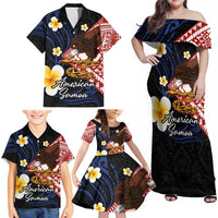 American Samoa Flag Day Family Matching Off Shoulder Maxi Dress and Hawaiian Shirt Polynesian Tatau Art and Plumeria LT03 - Polynesian Pride