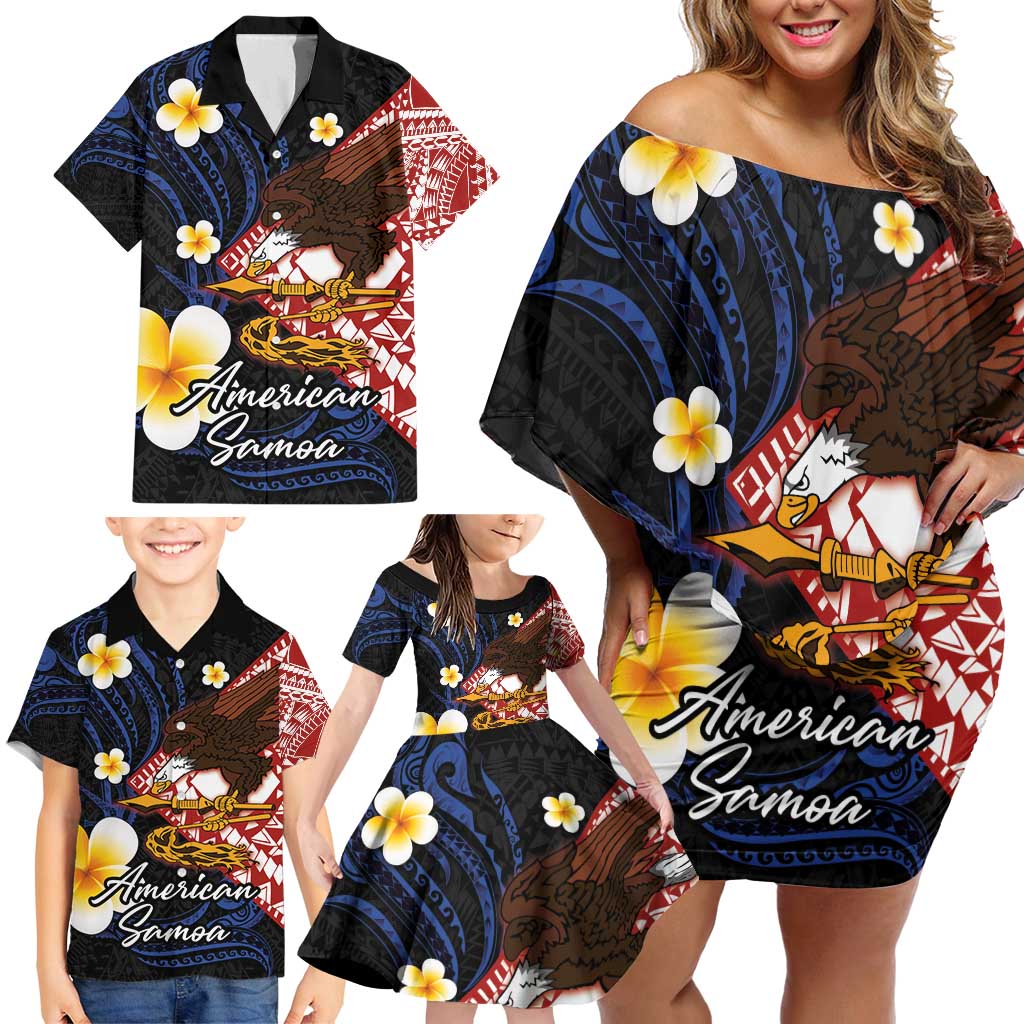 American Samoa Flag Day Family Matching Off Shoulder Short Dress and Hawaiian Shirt Polynesian Tatau Art and Plumeria LT03 - Polynesian Pride