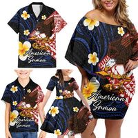 American Samoa Flag Day Family Matching Off Shoulder Short Dress and Hawaiian Shirt Polynesian Tatau Art and Plumeria LT03 - Polynesian Pride