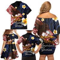 American Samoa Flag Day Family Matching Off Shoulder Short Dress and Hawaiian Shirt Polynesian Tatau Art and Plumeria LT03 - Polynesian Pride