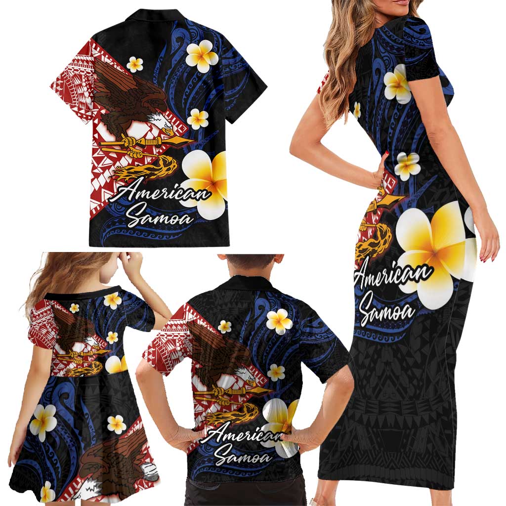 American Samoa Flag Day Family Matching Short Sleeve Bodycon Dress and Hawaiian Shirt Polynesian Tatau Art and Plumeria LT03 - Polynesian Pride