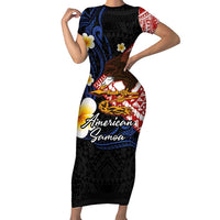 American Samoa Flag Day Family Matching Short Sleeve Bodycon Dress and Hawaiian Shirt Polynesian Tatau Art and Plumeria LT03 Mom's Dress Black - Polynesian Pride