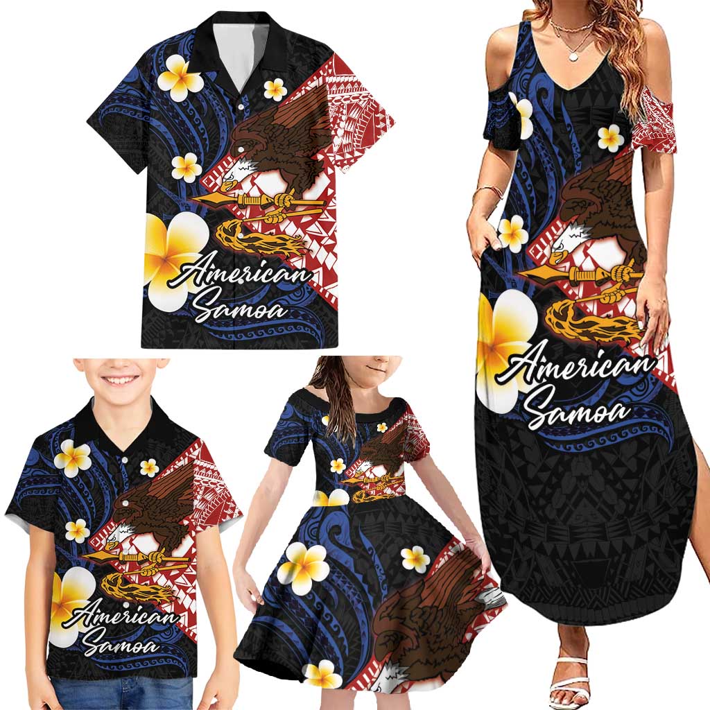 American Samoa Flag Day Family Matching Summer Maxi Dress and Hawaiian Shirt Polynesian Tatau Art and Plumeria LT03 - Polynesian Pride