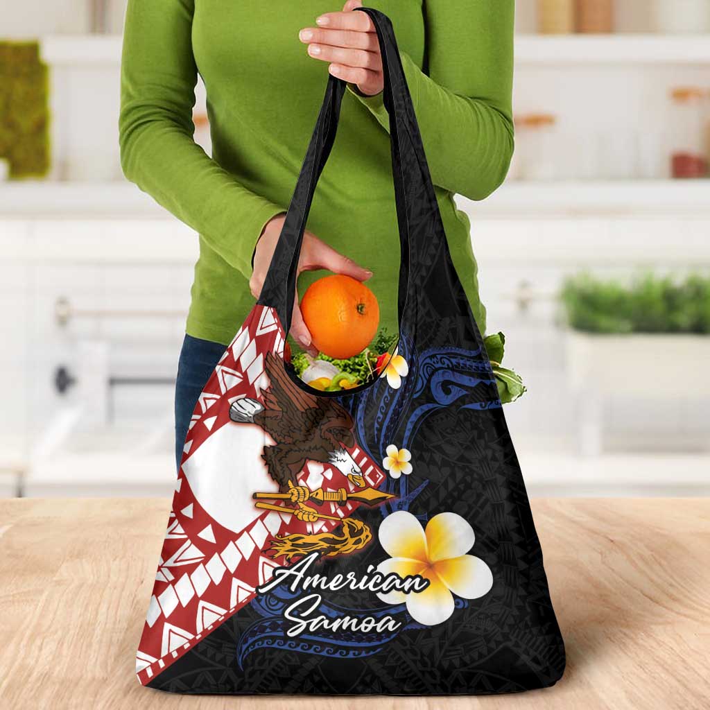 American Samoa Flag Day Grocery Bag Polynesian Tatau Art and Plumeria