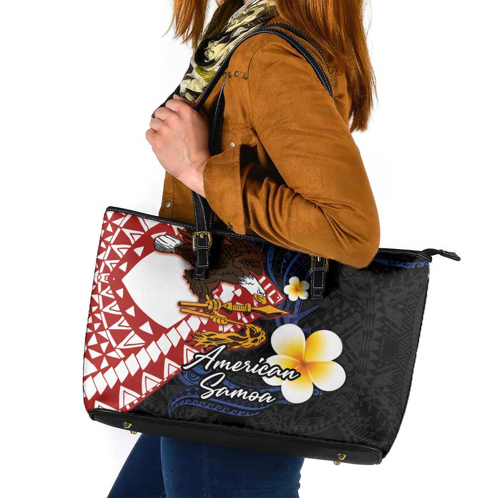 American Samoa Flag Day Leather Tote Bag Polynesian Tatau Art and Plumeria