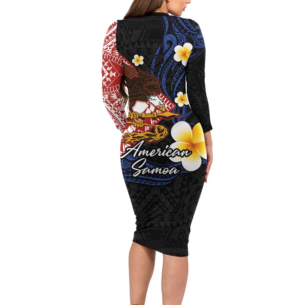 American Samoa Flag Day Long Sleeve Bodycon Dress Polynesian Tatau Art and Plumeria
