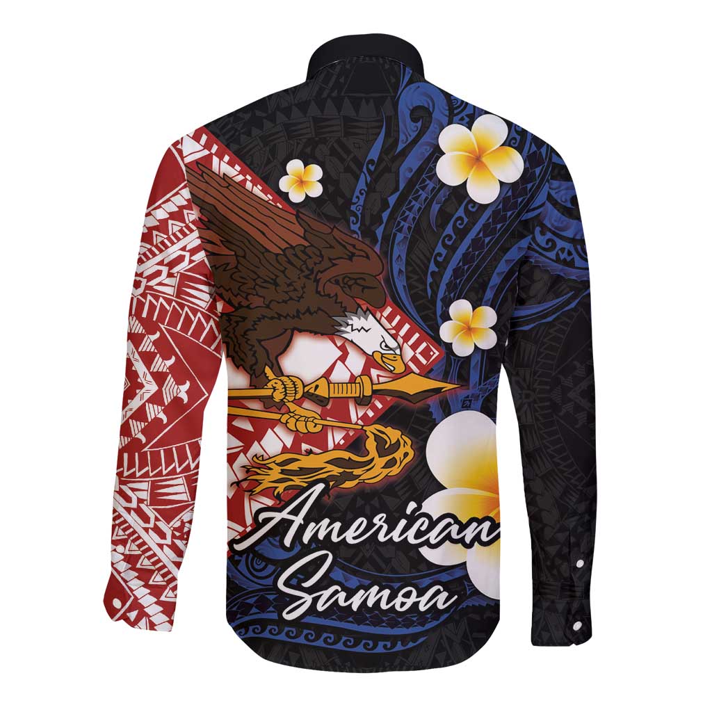 American Samoa Flag Day Long Sleeve Button Shirt Polynesian Tatau Art and Plumeria