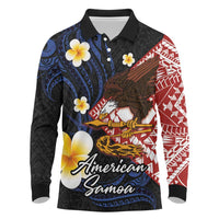 American Samoa Flag Day Long Sleeve Polo Shirt Polynesian Tatau Art and Plumeria