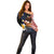 American Samoa Flag Day Off Shoulder Sweater Polynesian Tatau Art and Plumeria
