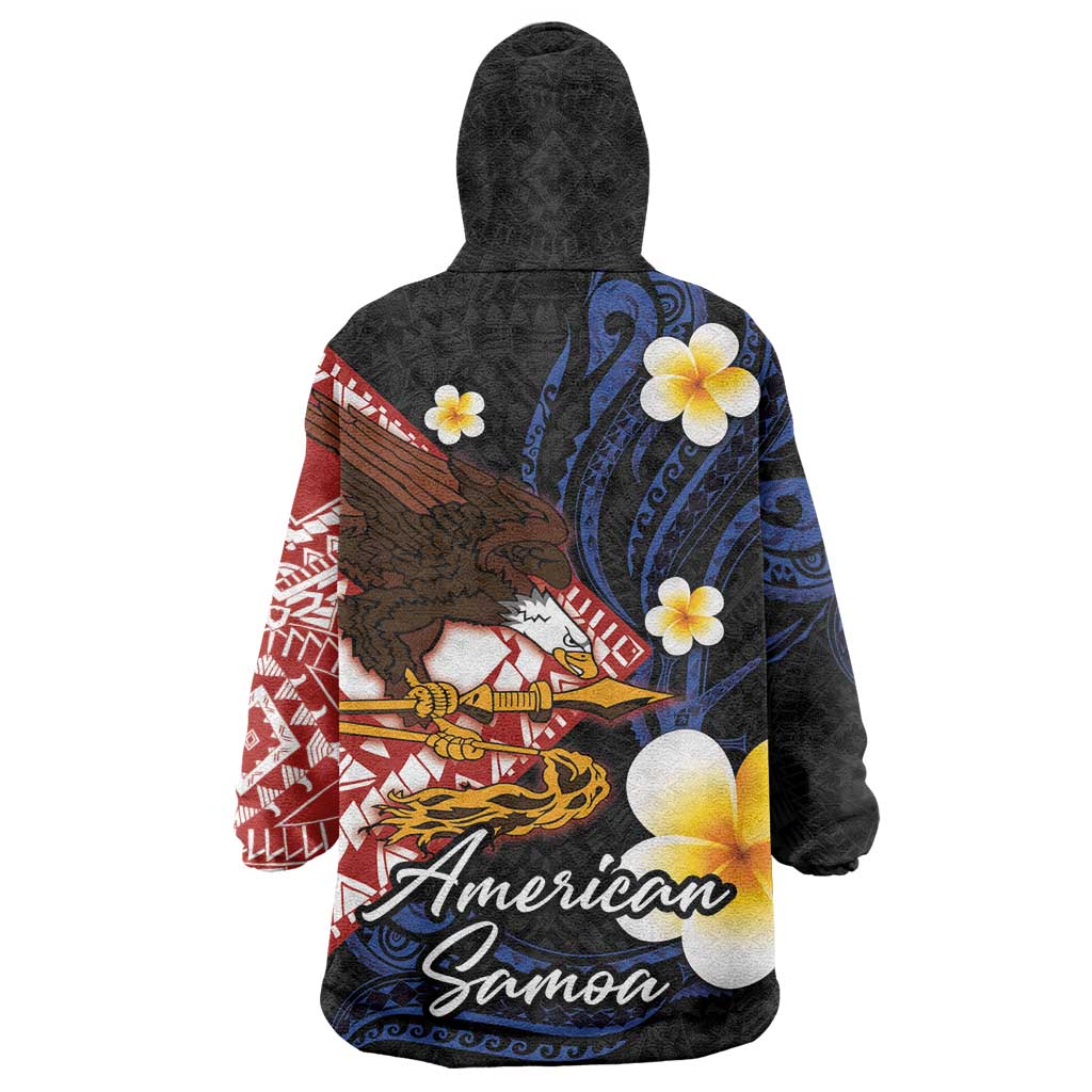 American Samoa Flag Day Wearable Blanket Hoodie Polynesian Tatau Art and Plumeria