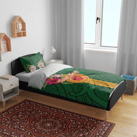 Manuʻa Islands Bedding Set Polynesian Style with Rooster Tattoo and Tropical Plants