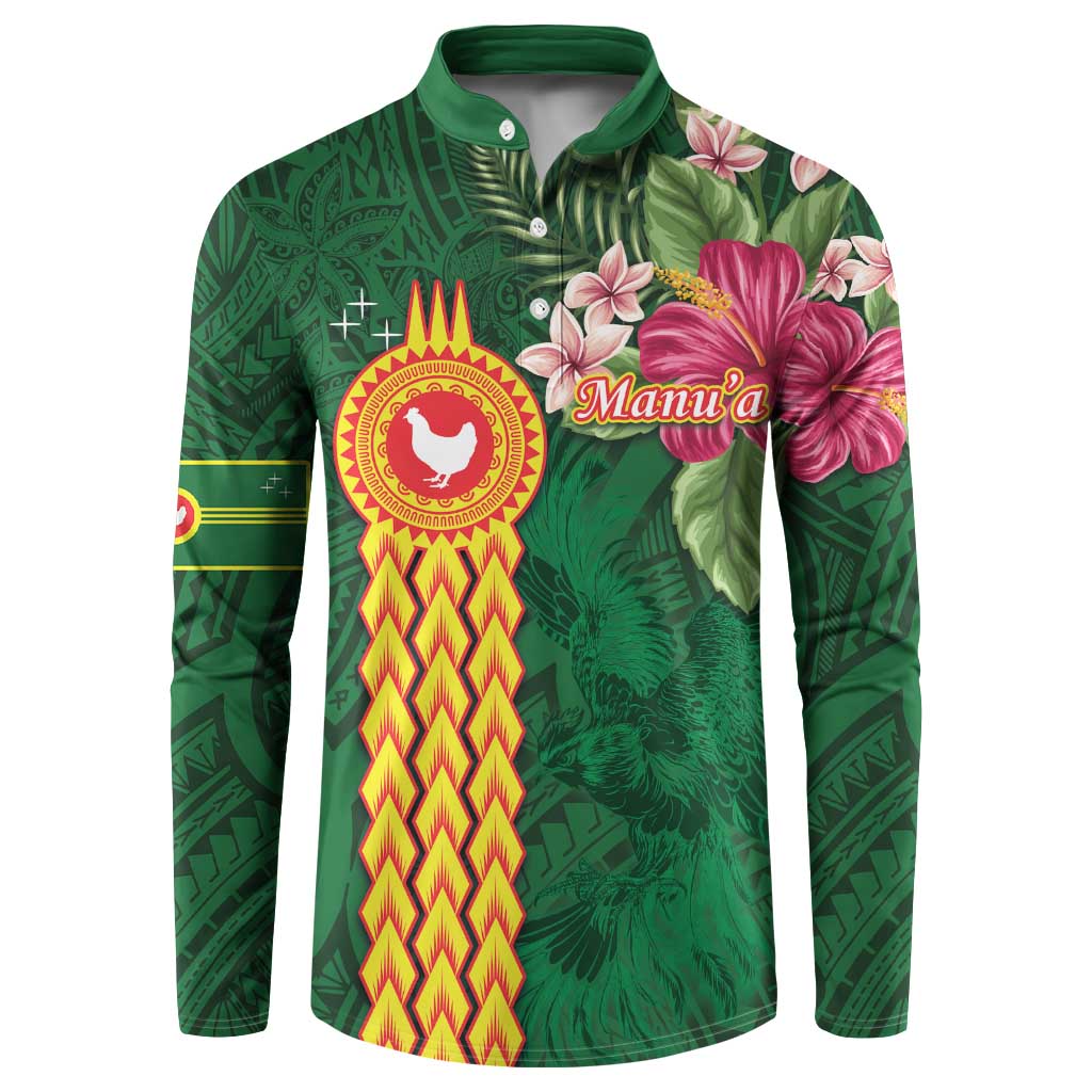 Manuʻa Islands Button Sweatshirt Polynesian Style with Rooster Tattoo and Tropical Plants