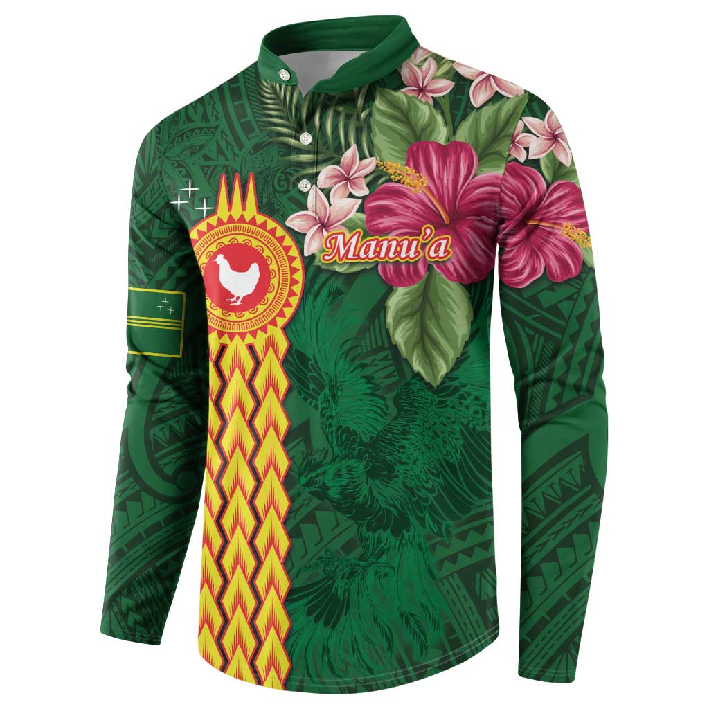 Manuʻa Islands Button Sweatshirt Polynesian Style with Rooster Tattoo and Tropical Plants