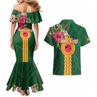 Personalised Manuʻa Islands Couples Matching Mermaid Dress and Hawaiian Shirt Polynesian Style with Rooster Tattoo and Tropical Plants LT03 - Polynesian Pride