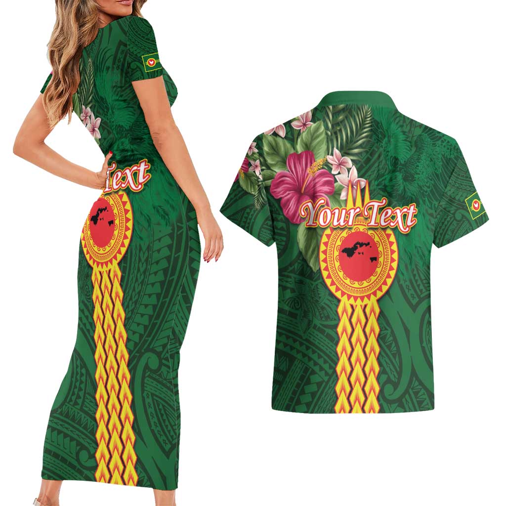 Personalised Manuʻa Islands Couples Matching Short Sleeve Bodycon Dress and Hawaiian Shirt Polynesian Style with Rooster Tattoo and Tropical Plants LT03 - Polynesian Pride