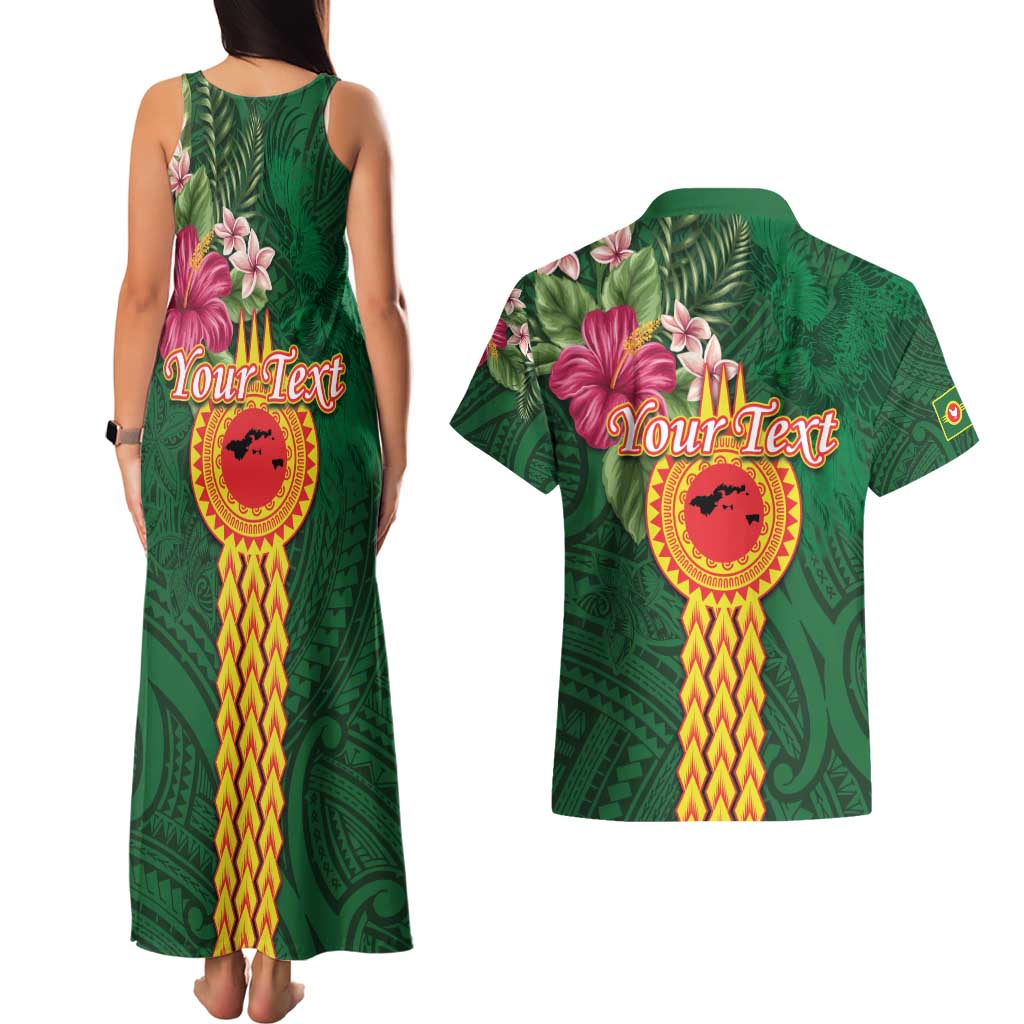 Personalised Manuʻa Islands Couples Matching Tank Maxi Dress and Hawaiian Shirt Polynesian Style with Rooster Tattoo and Tropical Plants LT03 - Polynesian Pride