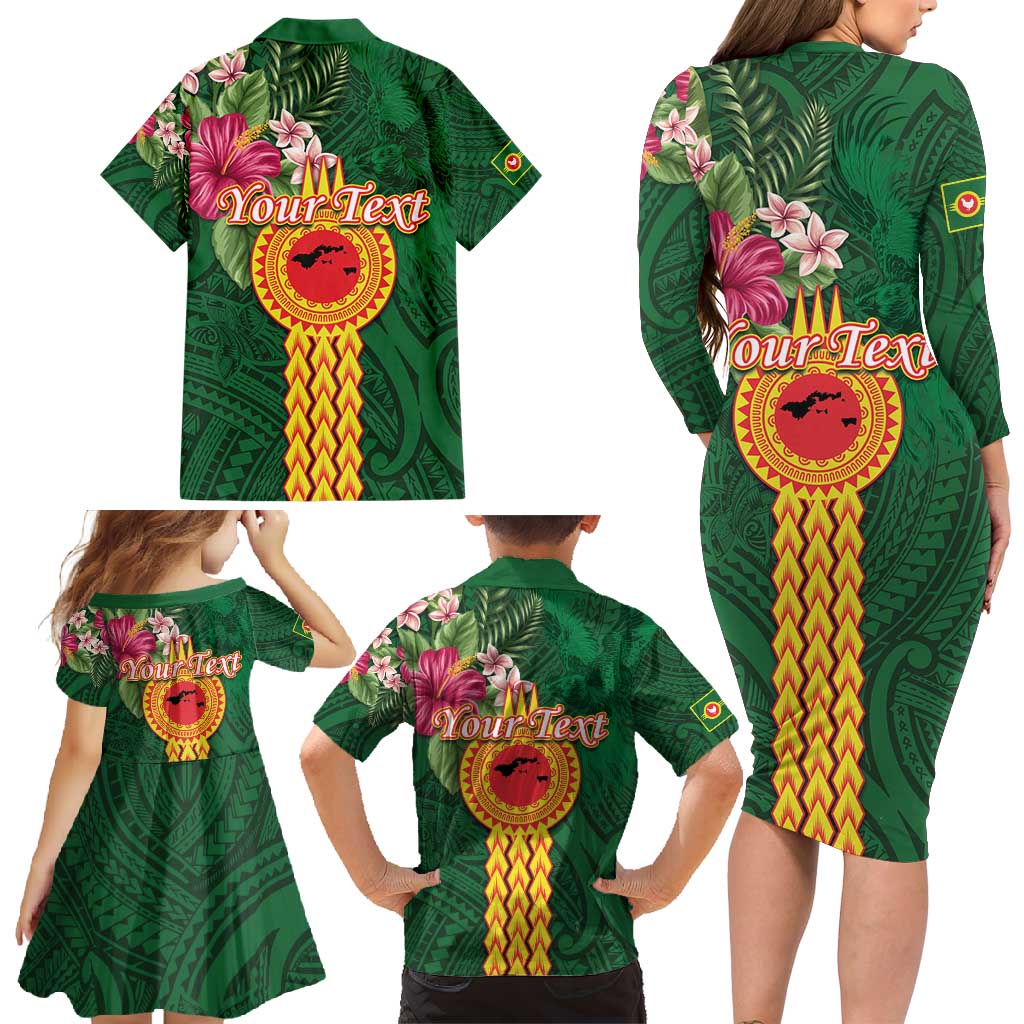 Personalised Manuʻa Islands Family Matching Long Sleeve Bodycon Dress and Hawaiian Shirt Polynesian Style with Rooster Tattoo and Tropical Plants LT03 - Polynesian Pride