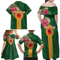 Personalised Manuʻa Islands Family Matching Off Shoulder Maxi Dress and Hawaiian Shirt Polynesian Style with Rooster Tattoo and Tropical Plants LT03 - Polynesian Pride