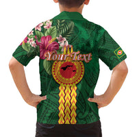 Personalised Manuʻa Islands Family Matching Off Shoulder Short Dress and Hawaiian Shirt Polynesian Style with Rooster Tattoo and Tropical Plants LT03 - Polynesian Pride