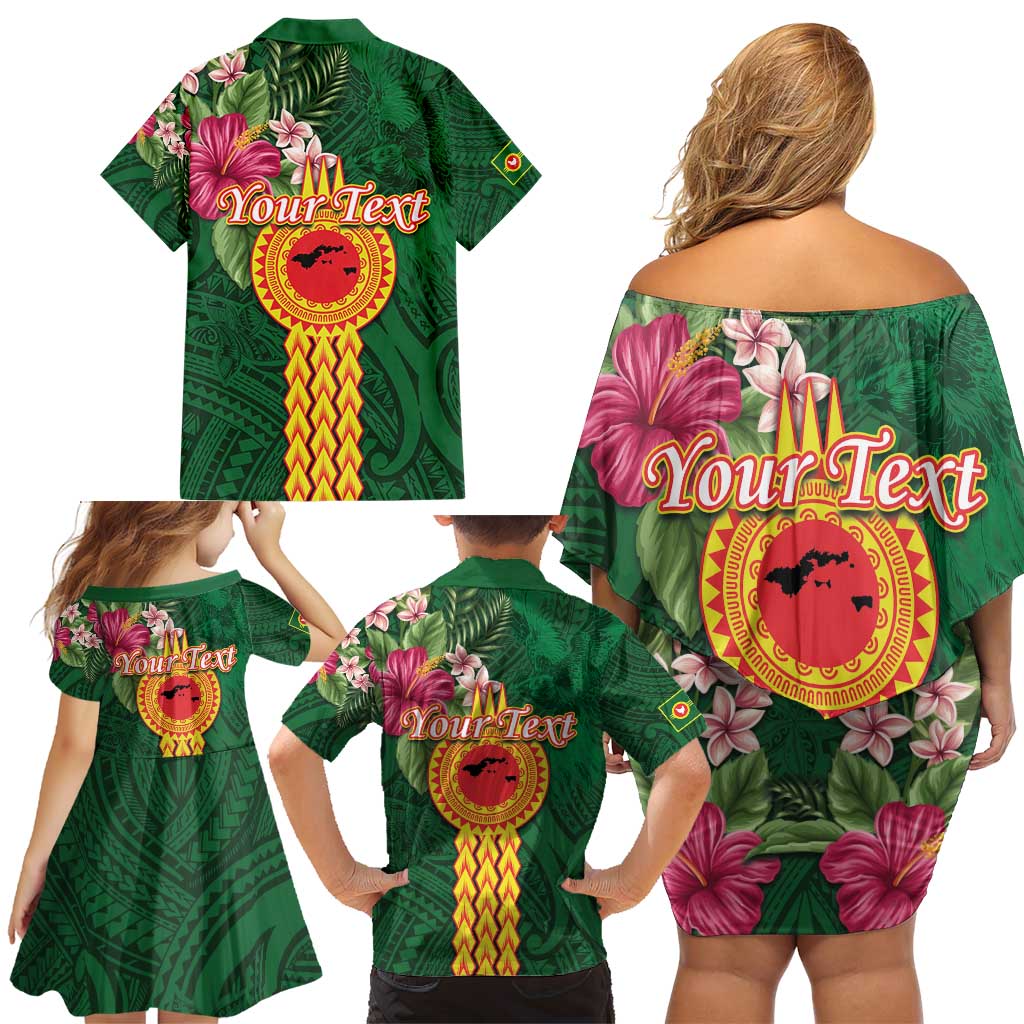 Personalised Manuʻa Islands Family Matching Off Shoulder Short Dress and Hawaiian Shirt Polynesian Style with Rooster Tattoo and Tropical Plants LT03 - Polynesian Pride