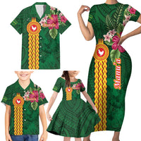 Personalised Manuʻa Islands Family Matching Short Sleeve Bodycon Dress and Hawaiian Shirt Polynesian Style with Rooster Tattoo and Tropical Plants LT03 - Polynesian Pride