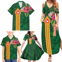 Personalised Manuʻa Islands Family Matching Summer Maxi Dress and Hawaiian Shirt Polynesian Style with Rooster Tattoo and Tropical Plants LT03 - Polynesian Pride