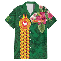 Personalised Manuʻa Islands Family Matching Summer Maxi Dress and Hawaiian Shirt Polynesian Style with Rooster Tattoo and Tropical Plants LT03 Dad's Shirt - Short Sleeve Green - Polynesian Pride