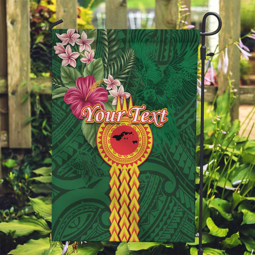 Manuʻa Islands Garden Flag Polynesian Style with Rooster Tattoo and Tropical Plants